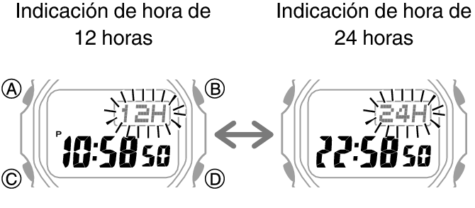 Cambio de indicación de hora entre y 24 horas N. modelo 3459/3461 G-SHOCK - - CASIO